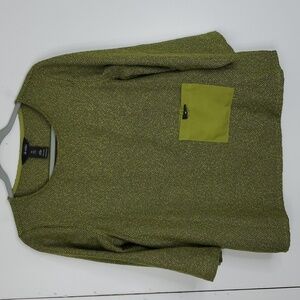 Ali Miles Blouse Boxy 3/4 Sleeve Front Pocket Popover Green Career Womens PM